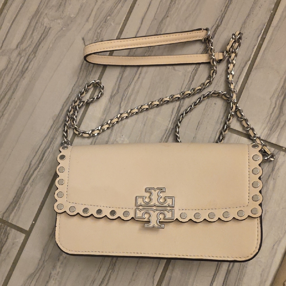 Tory Burch Cream Crossbody Bag with Silver Accents